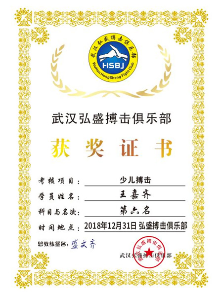 少儿搏击第六名-王嘉齐